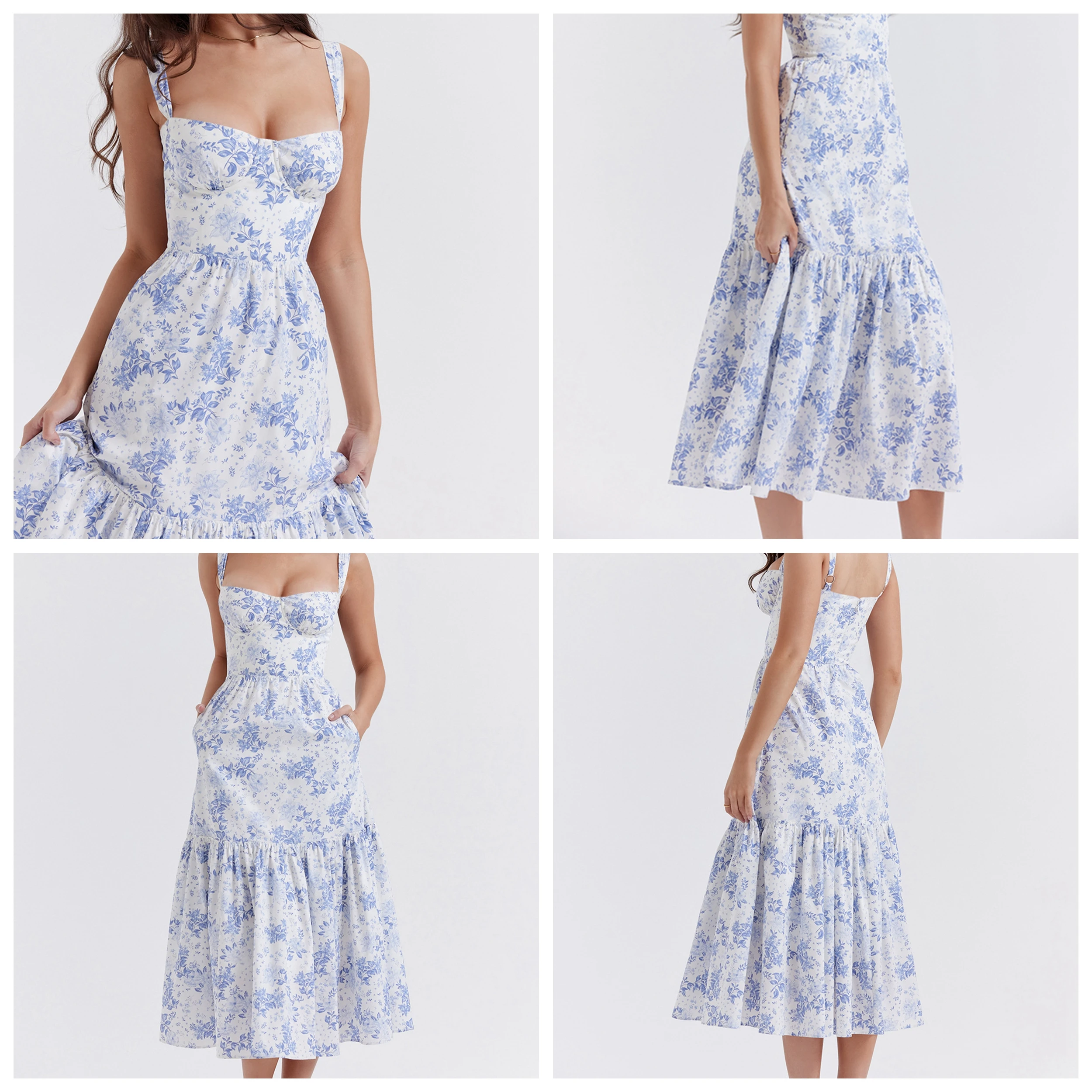 Summer Mom and Me Patchwork Event Strap Dress Mother and Daughter Family Matching Outfits Clothing Mommy and Me Outfits Dresses