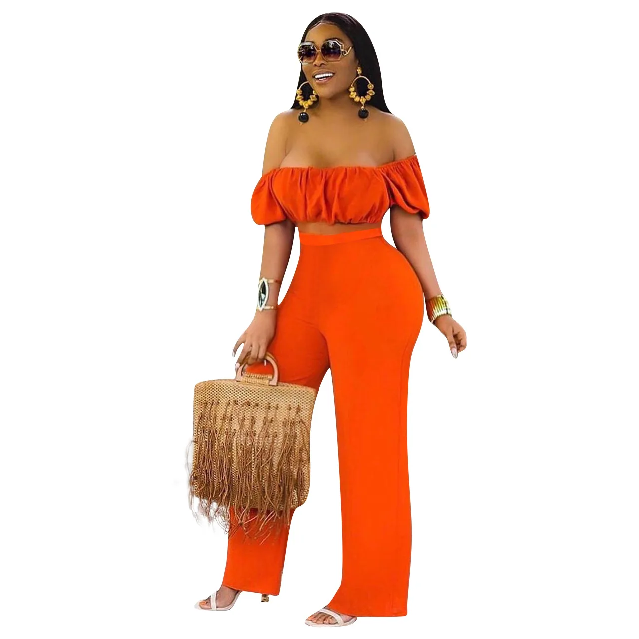 orange 2 piece jumpsuit