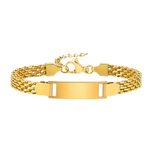 Fashionable Stainless Steel Charm Bracelet for Women Gold-color Plated Geometric Design Blank Curved for Engraving DIY