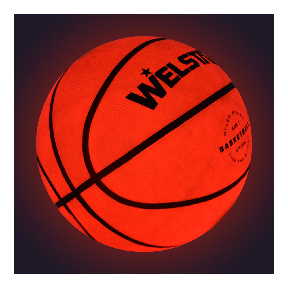 Ballon Basket Phosphorescent Personnalisé – Cuir PU, Tailles 5/6/7, Imprimé Texte, Pompe & Sac Inclus