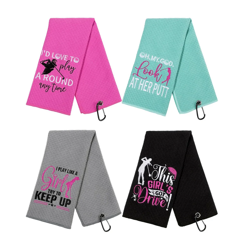 Personalized Logo Microfiber Golf Towel Quick Dry Tri-fold Waffle Pattern Printed Polyester Sport Towel for Travel Jacquard manufacture