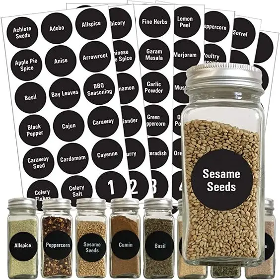 60pcs Round Pre-Printed Spice Jars Label Stickers