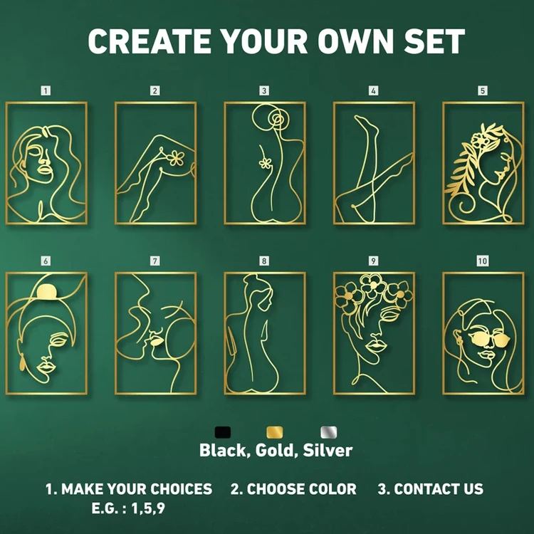 Custom Modern Iron Hanging Wall Art Decor Art 3d Abstract Gold Body