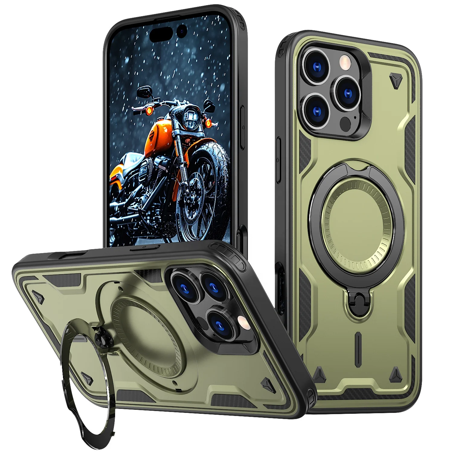 Case With Magnetic Invisible Stand For Iphone 16 15 14 13 12 11 Plus Pro Max Armor Tpu Pc Shockproof Phone Cover