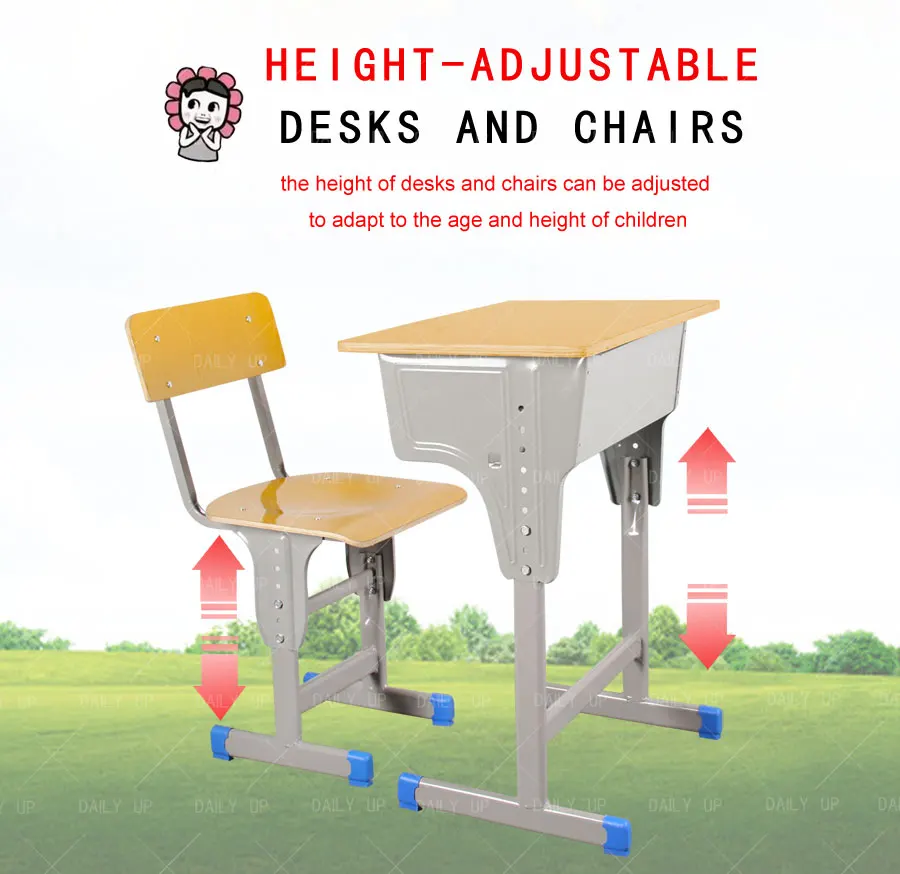 Wooden Cheap school Desk and chair Study Single adjustable Classroom Desk and Chair