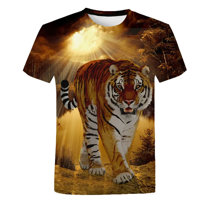 New Cartoon Design Tiger Print 3D T-shirt Lion Graffiti 3d Fashion Summer  Unisex T-shirt