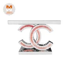 Contemporary Luxury Mirrored C Console Table with Crushed Diamond for Entryway