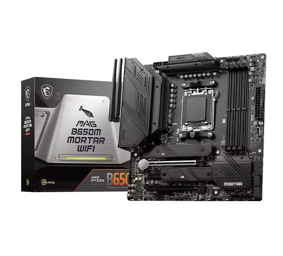 The brand new MSI B650M MORTAR WIFI AMD R7000 socket AM5 gaming desktop motherboard supports CPU and DDR5 memory.