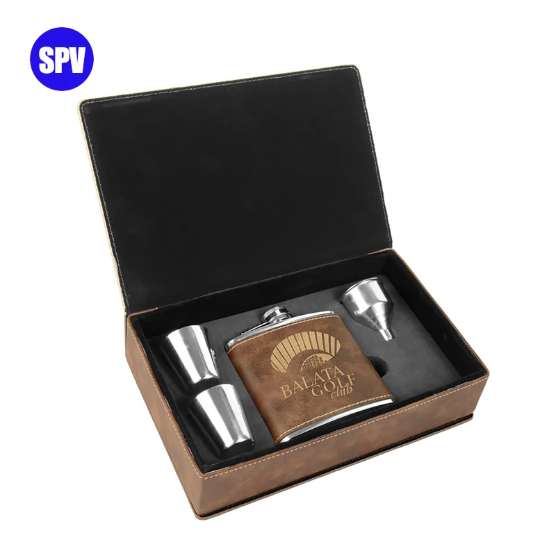 Customized Portable Hip Flask Stainless Steel 6oz Hip Flask Gift Set with Whiskey Cups for Laser Engraving