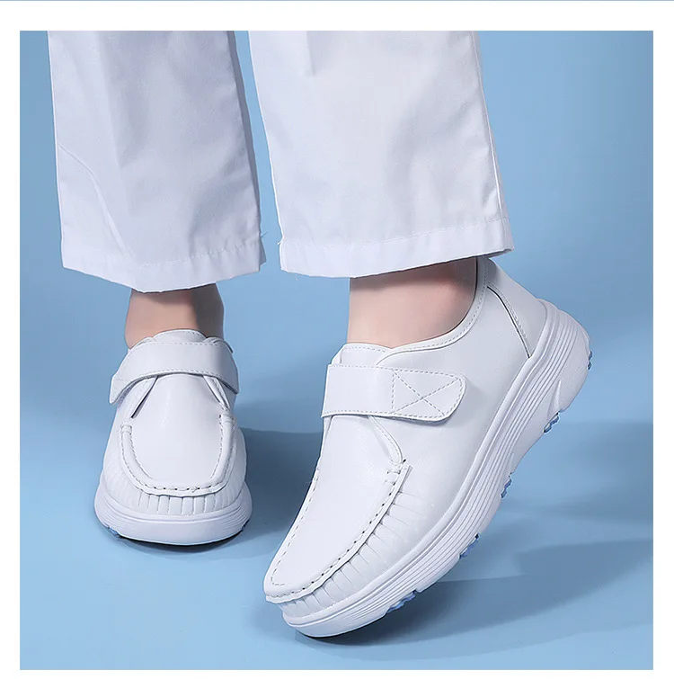 Comfortable Genuine Leather Nurse Shoes with Soft Soles and Breathable Velcro Fastening for Hospital&Home&Private Clinic