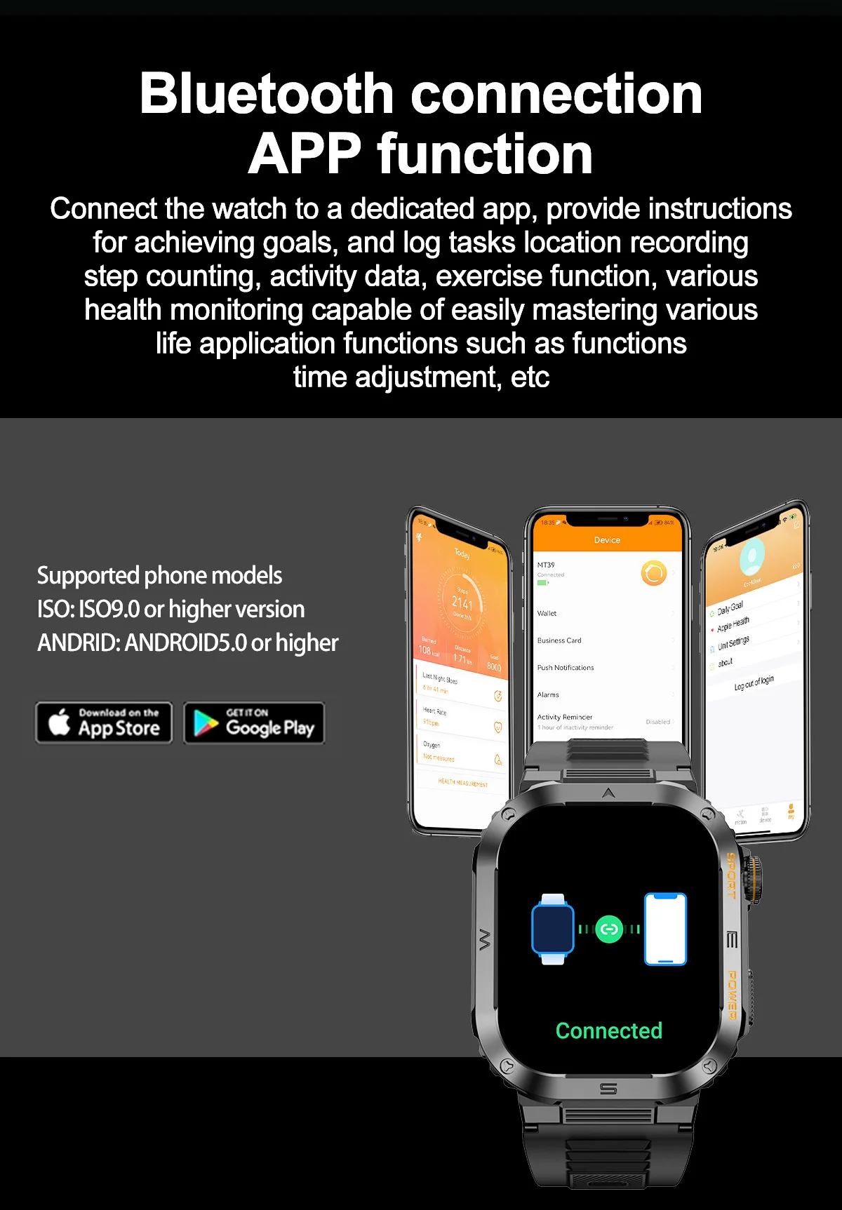 Mt39 Outdoor Sports Smart Watch 1.96 Inch Fitness Tracker Calling Reloj Montres Intelligentes Zegarek Ip68 Waterproof Smartwatch