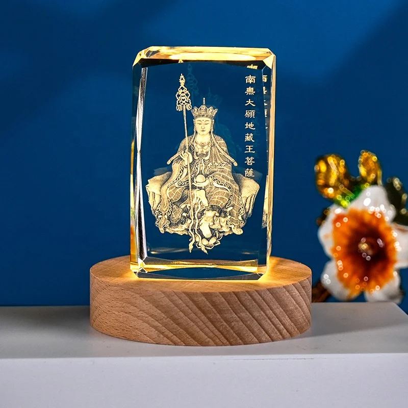 3D laser crystal block with led light base Buddha statue blank crystal cube Factory direct