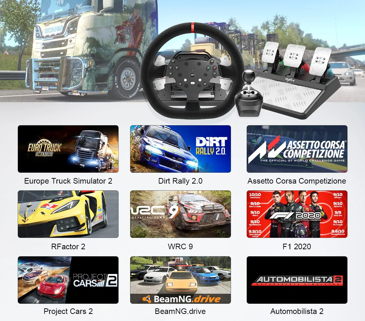 PXN V10 Driving Simulator Force Feedback Pc Steering Wheel 900 Degree Gaming Wheel for Ps4, Xbox One, Computer