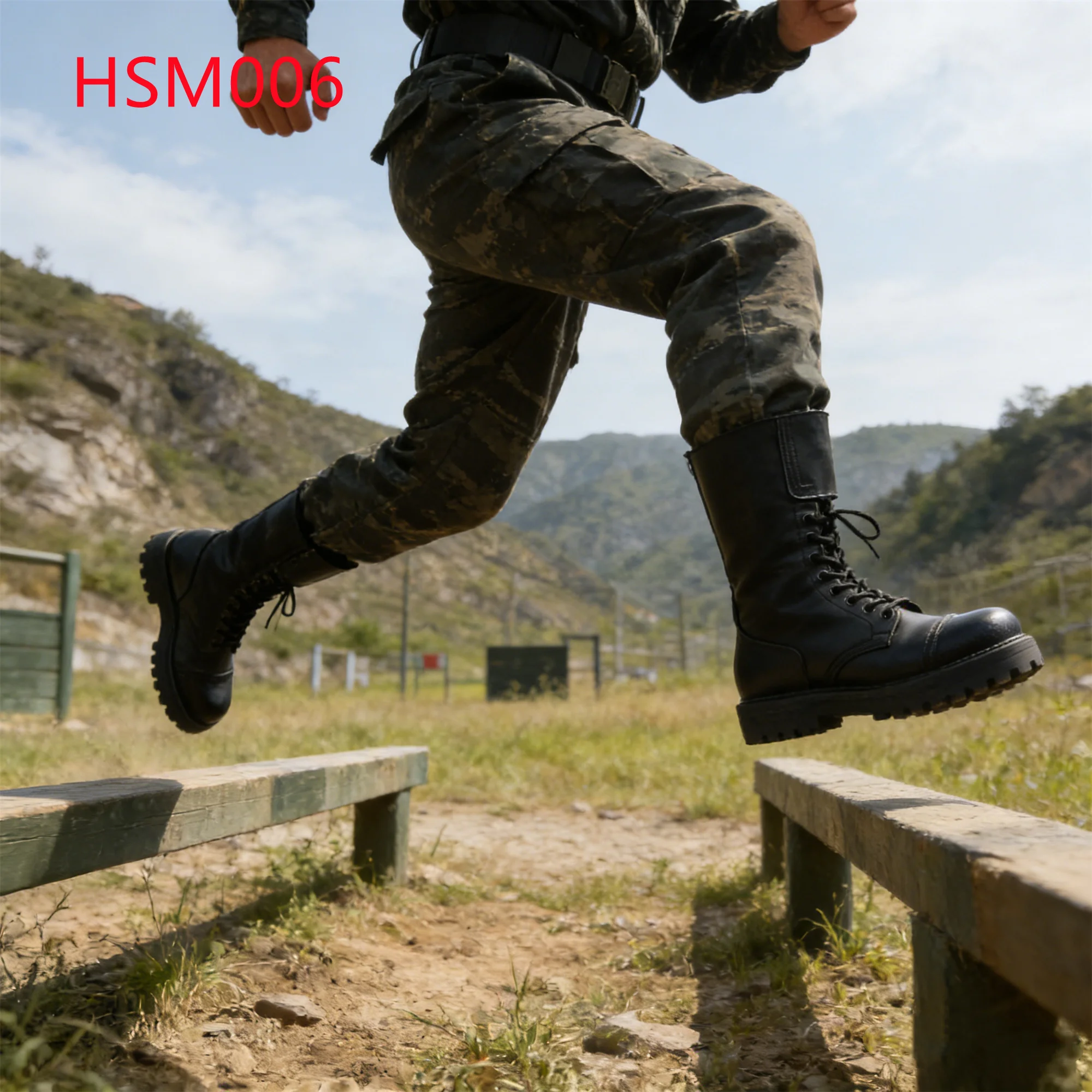HY,Factory Price Dual Metal Buckle Design Black Combat Boots French Style Stretch protection 12 Inch Marching Boots HSM006
