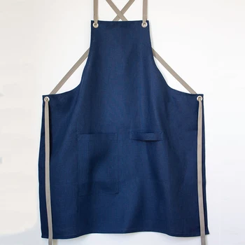 New design Personalised Custom LOGO Linen Pinafore Apron with pocket for adults 100% Pure Flax For cooking Kitchen