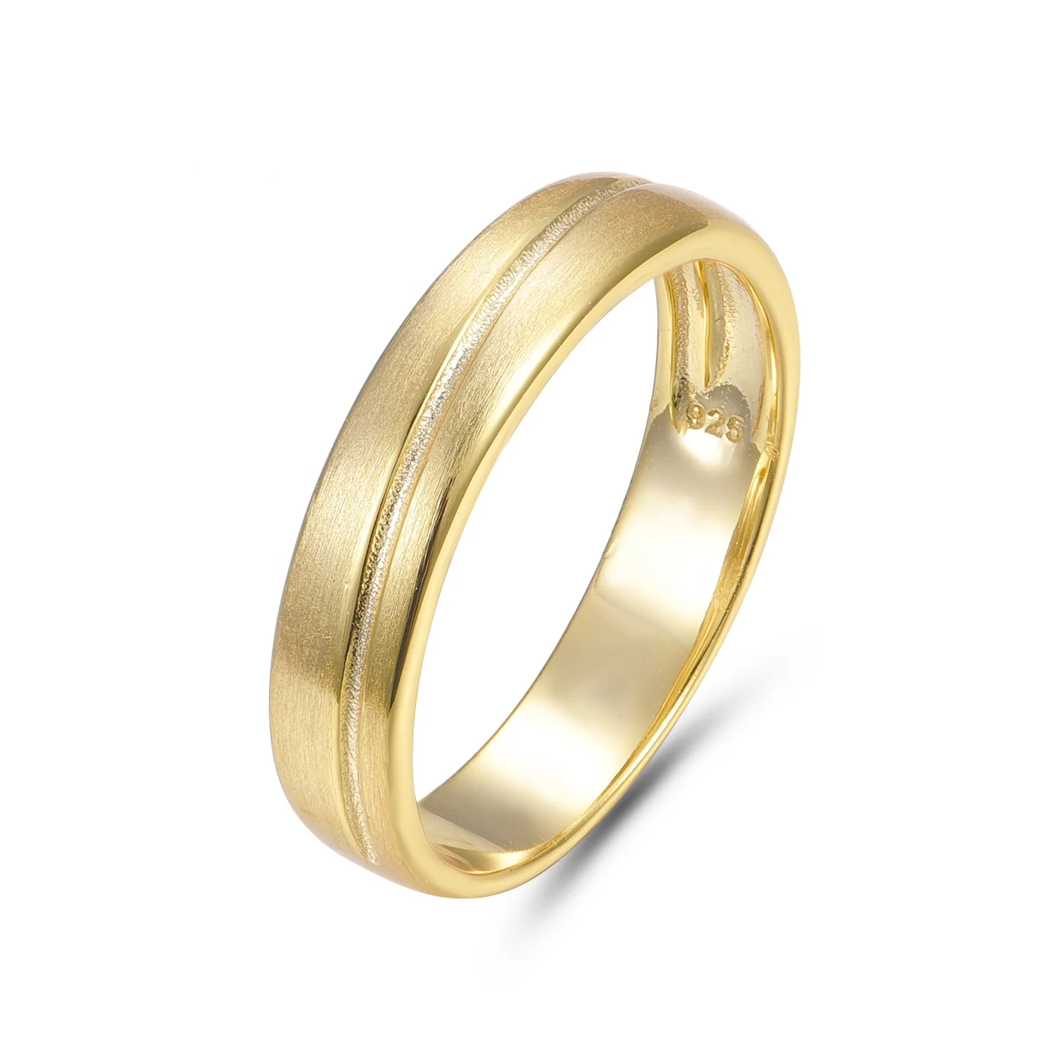 Retro Matt Polish Curve Intent 14K Gold Plated Plain 925 Sterling Silver Design Wedding Rings for Men