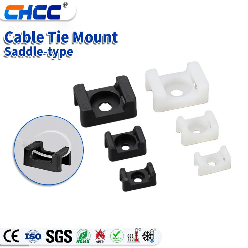 Screw Fixation Cable Tie Holder HC-2  Black Whit E 94-V2 Nylon for Tie Mounts with Hole Diameter 4.3mm