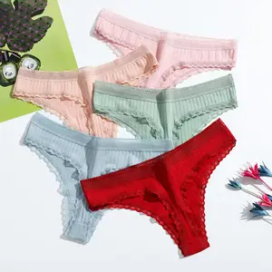 Wholesale Everyday Style Sexy Low-Rise Nonwoven Adult Underwear Lace Solid Color Thongs Seamless Panty