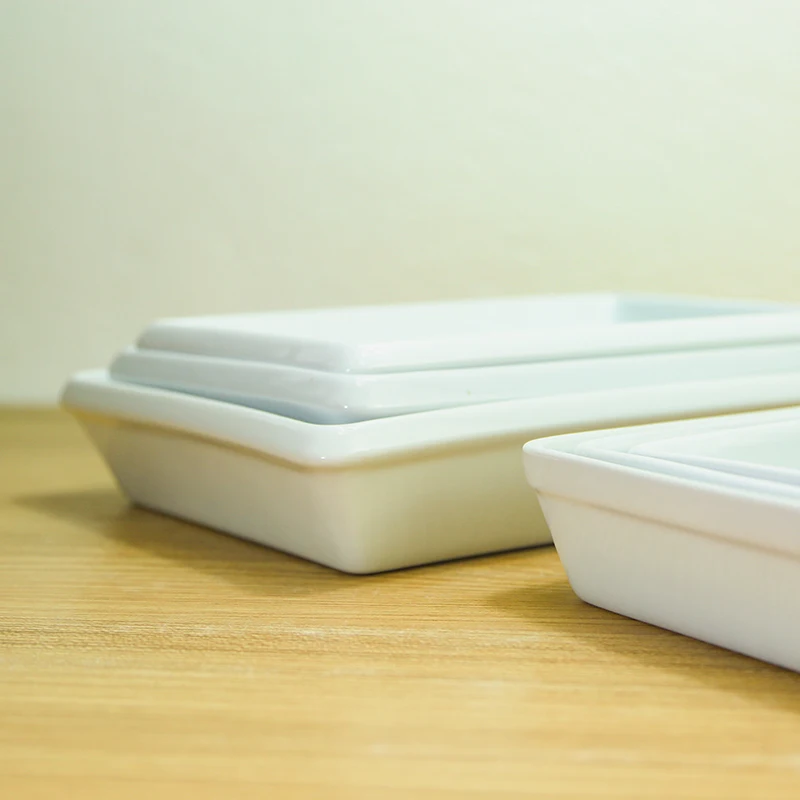 Wholesale Royal Steak Pasta Porcelain Ceramic Food White Flat Rectangle Deep Plate