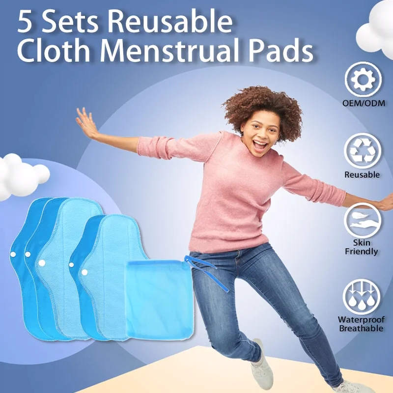 Organic Cotton Menstrual Pads Washable Reusable Women Sanitary Napkin