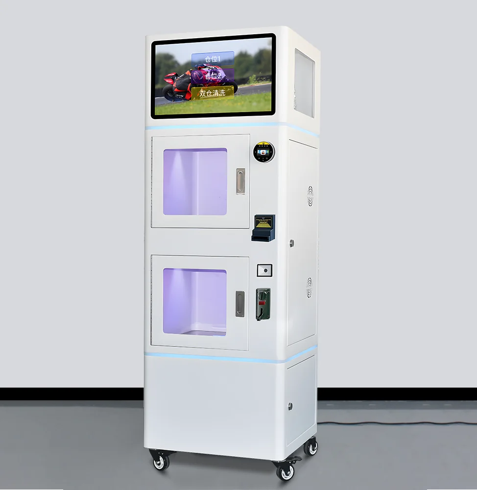Автоматична машина за чистене на шлемове за мотоциклетни състезания с две секции и мъглив разтвор за почистване, предназначена за мотоциклетни и защитни шлемове