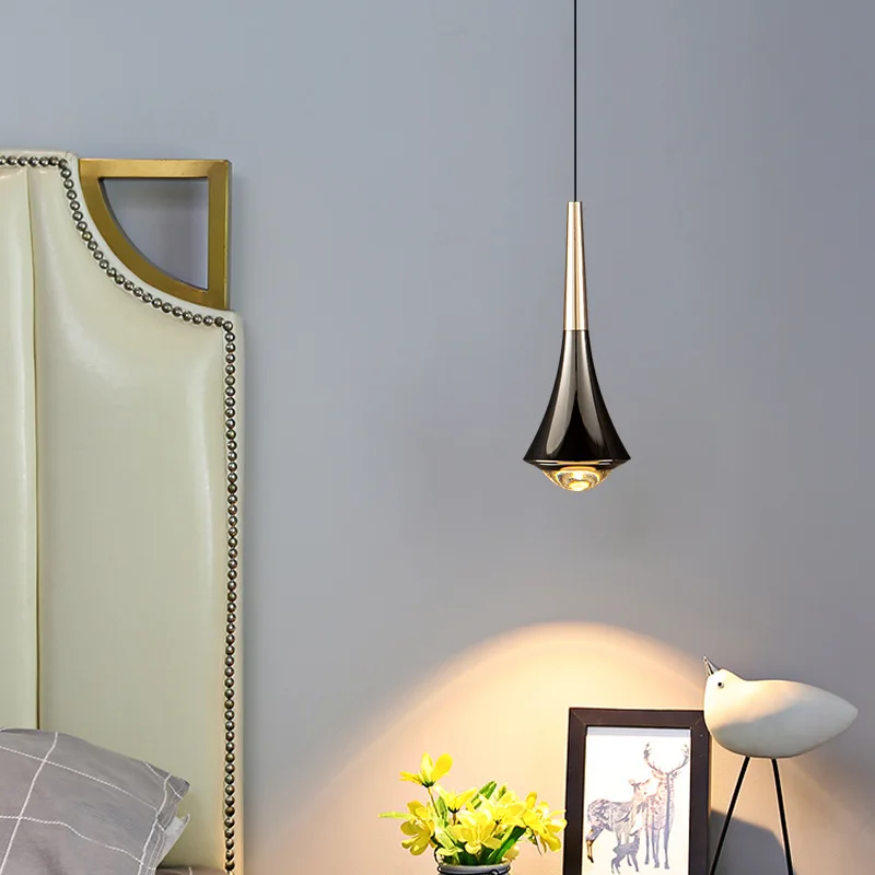 Bedroom Bedside Pendant Light Creative Luxury Design Hanging Lamps LED Aluminum Electroplated Glass Lampshade Chandelier - Image 3