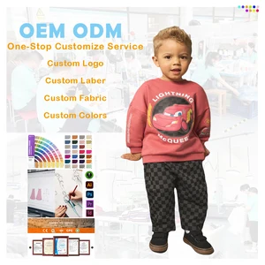 Fashion Custom Brand Design Logo Pullover Sweatshirt Checkered Trousers Pants Joggers Tracksuit Boys Clothing Sets