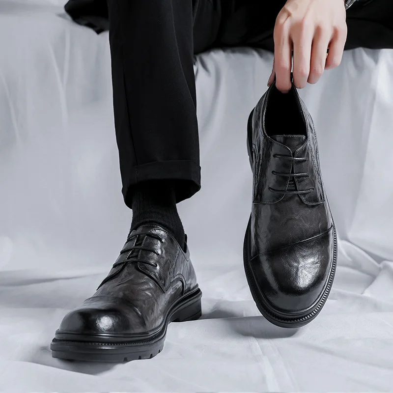 lace up casual dress shoes for men Salvanni 7037 Solid Lace Up Dress Shoes