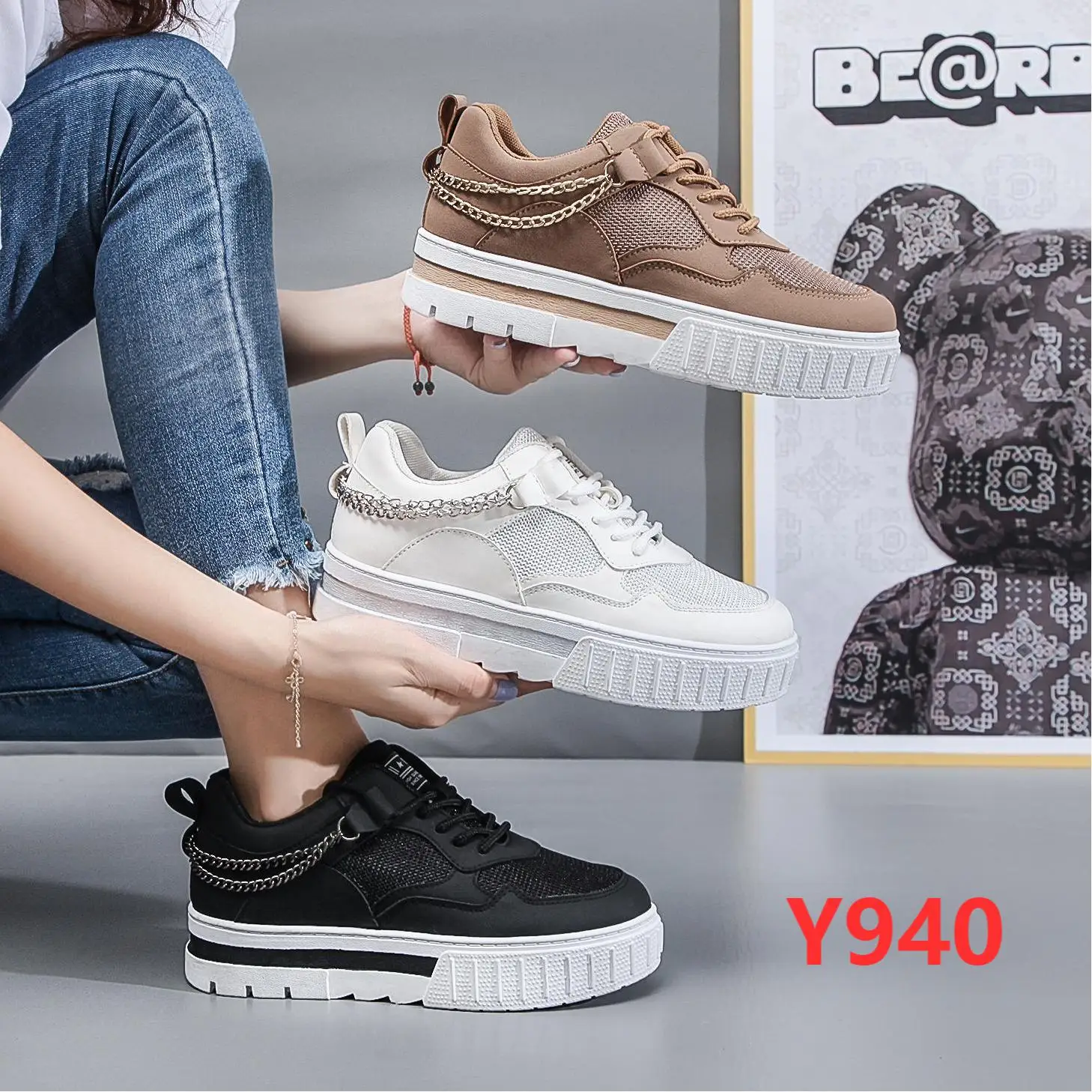 2022 Suede Pantshoes Shoes Metal chain Running Sneakers Girls Lace Up PU Fashion Casual shoes