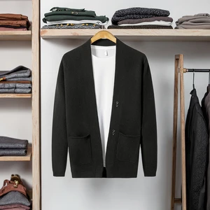 OEM & ODM Men's Iron-Free Long Sleeve Winter Cardigan New Stock Business Style Knitwear with Button Decoration