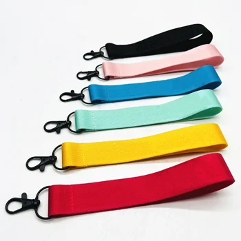 New Custom logo Printed Nylon Woven Strap Wrist Keychain Lanyard Short Key Chain Lanyards