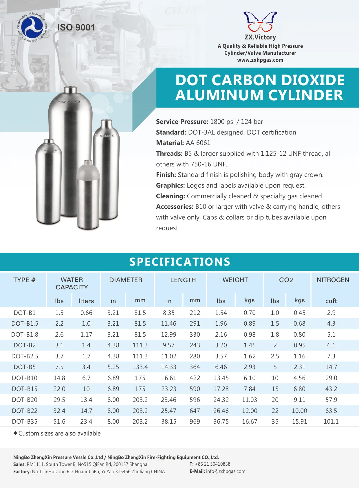 Zx Dot-3al Aluminum Cylinder 1.5lb 5lb 10lb 15lb Co2 Tank For Soda ...