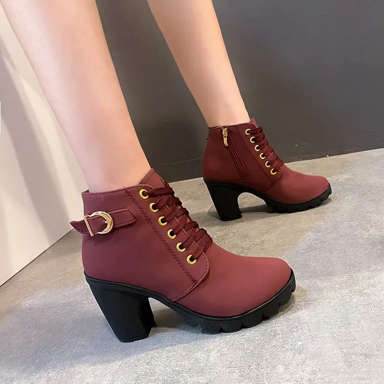 Botas de Invierno y Otoño para Mujer, Botas de Tacón Alto con Peluche  Exterior, Zapatos de Tacón Alto