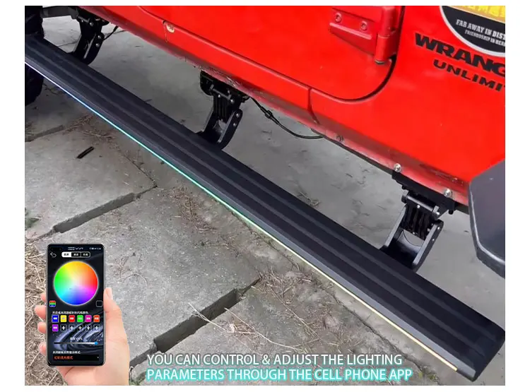 LED Lights  with APP Control Colorful Lights Electric Side Step for Jeep Wrangler JK JL JT Threshold Running Board details