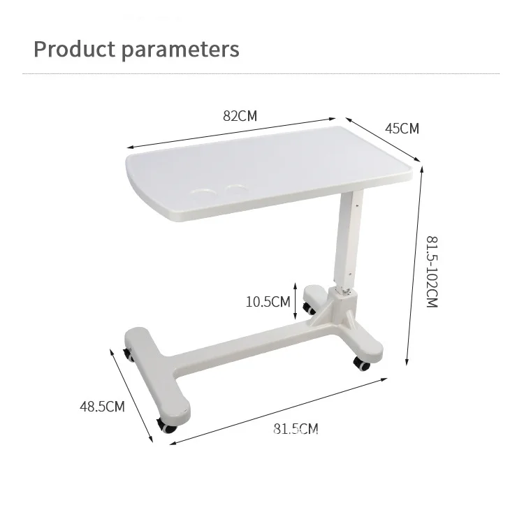 White Abs Mobile Hospital Dining Table Overbed Bedside Table With
