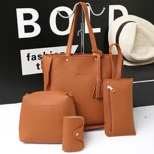 Best-Selling Women's Fashion 4-Piece Set Trend Lychee Cross-Body Messenger Bag Lightweight Portable Single Square Solid Color