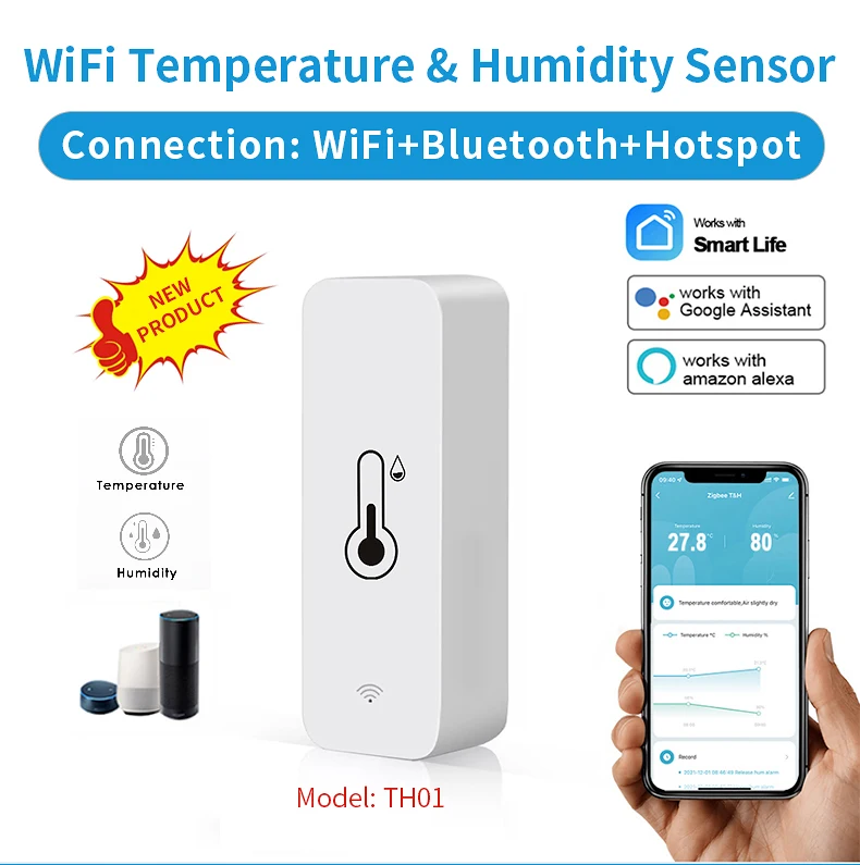 Tuya WiFi Temperature Humidity Sensor Remote Control Monitor Smart
