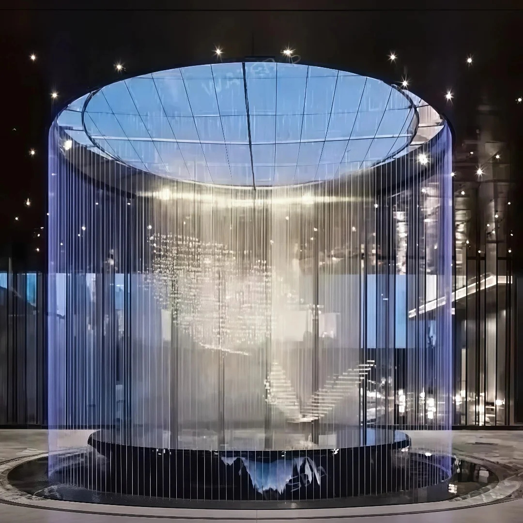 Customized Digital Water Curtain Fountain with Colorful LED Rain Display for Indoor Outdoor Hotel Lobby Water Feature Design