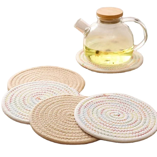Placement Mats for Dining Table, Handmade woven cotton cord, anti scalding, heat insulation, table mat, cup mat, bowl mat