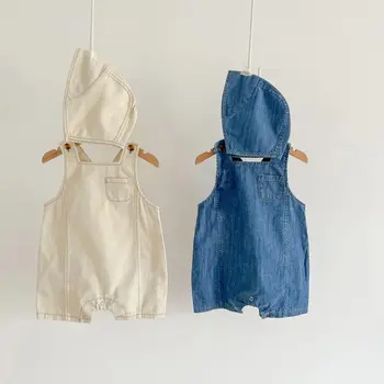 Ins baby carrier strap romper infant clothing denim jumpsuit romper onesie with hat included