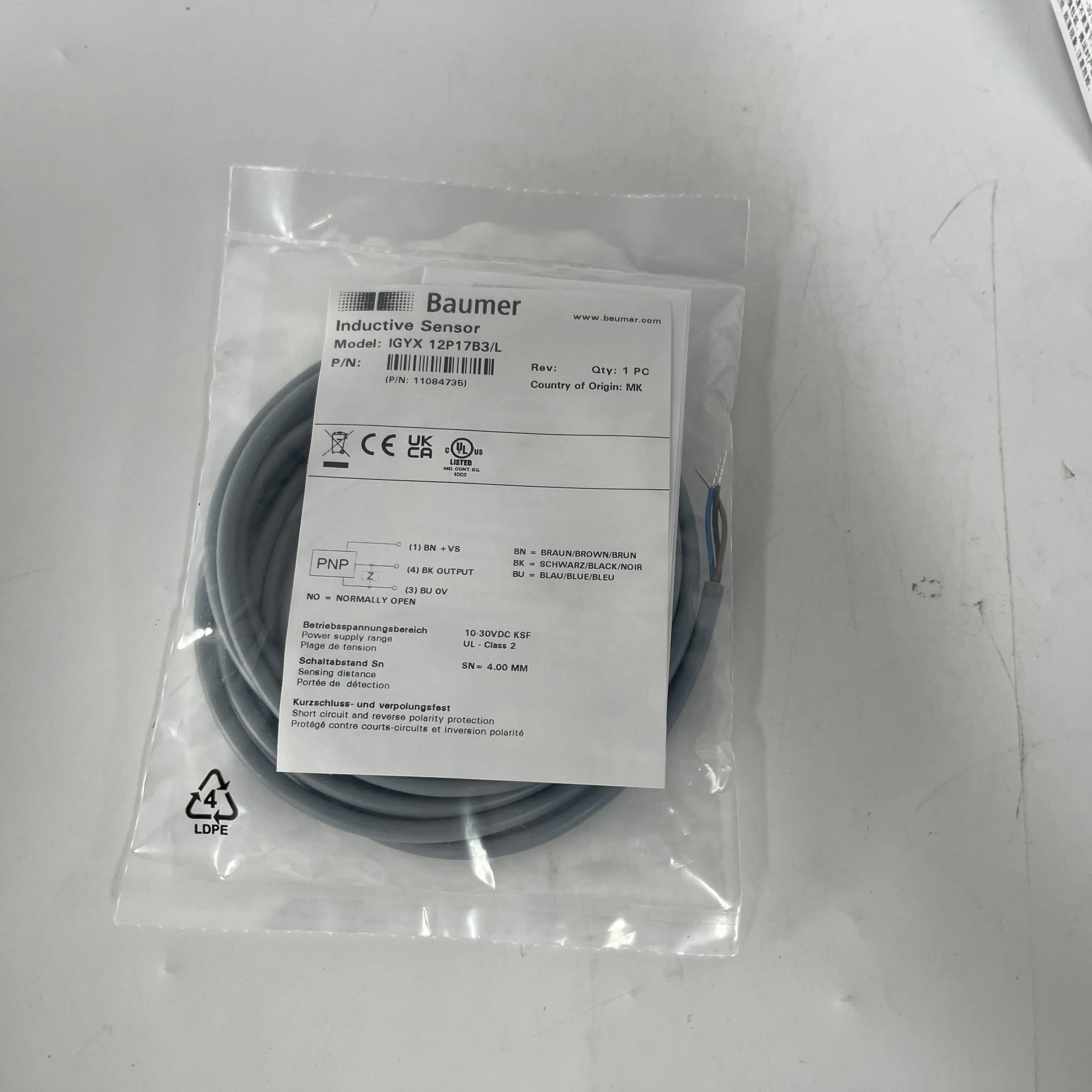 Baumer Inductive Proximity Sensor IGYX 12P17B3/L Baumer Inductive Proximity Sensor IGYX 12P17B3/L