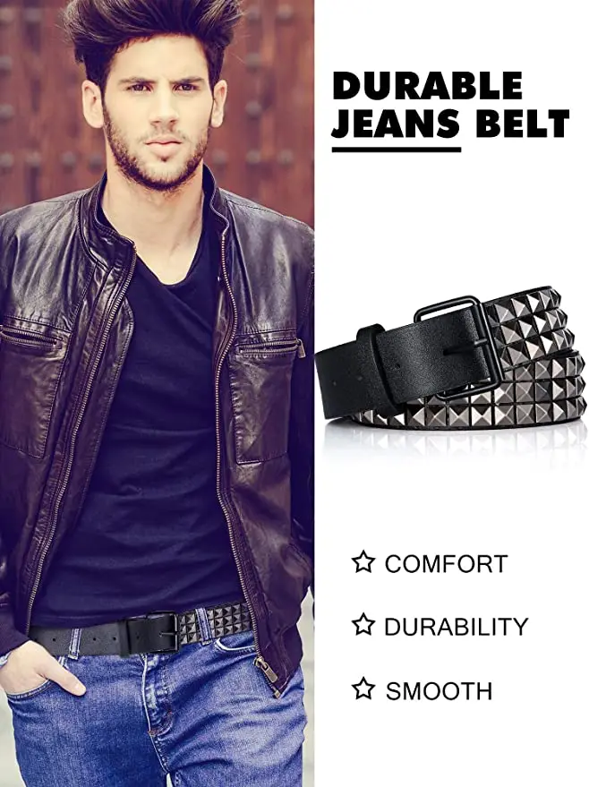 DEFLERS Studded Belt Punk Rock Belts Rivet Waist Belt with Bright Pyramid  Studs for Women Men Unique Design Jeans Belts,black at  Men's  Clothing store