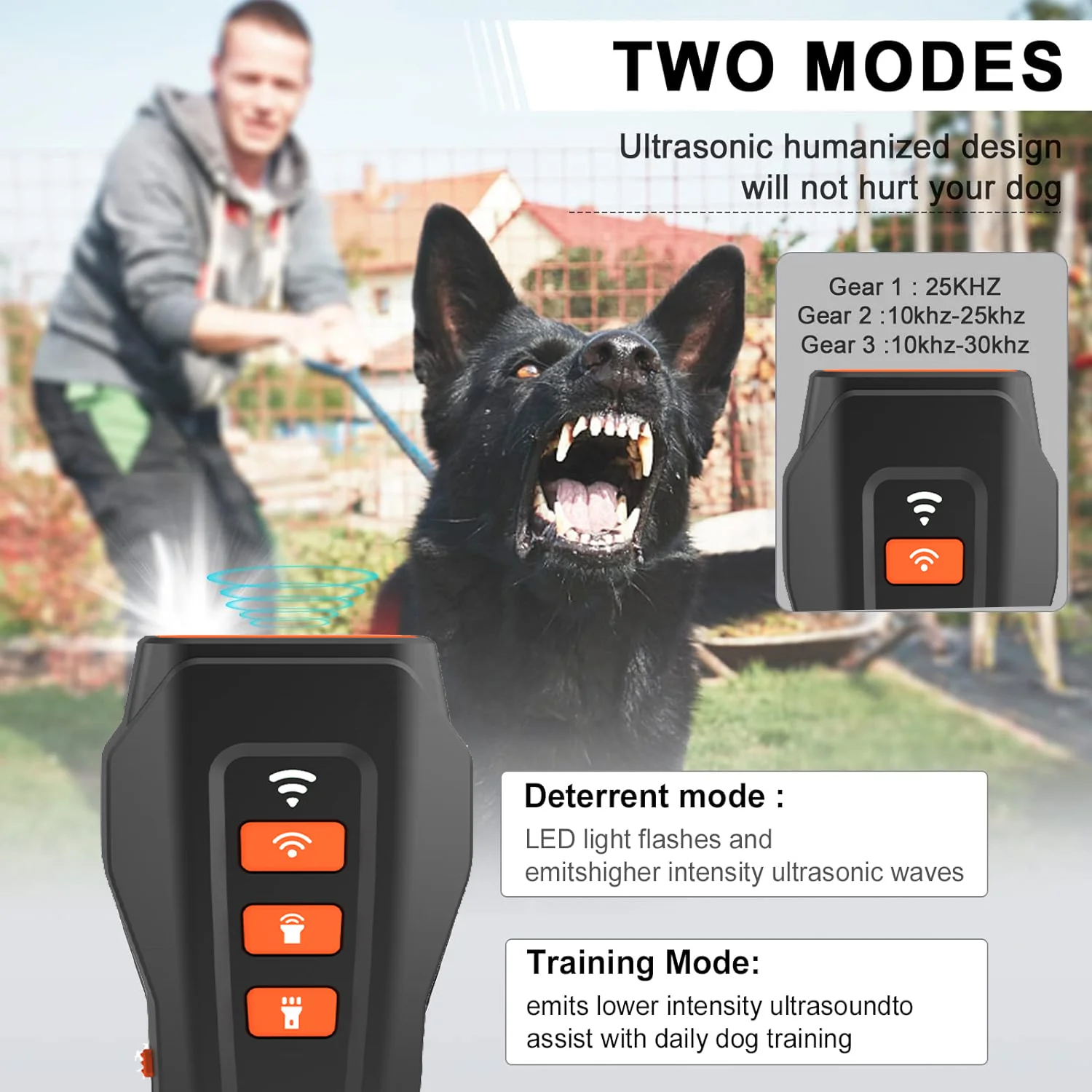 Saijzek Top 3 mode 1200mah 50ft High Effective Anti Dog Barking Deterrent Device ultrasonic dog repeller Anti Barking Device supplier