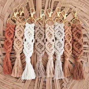 Handmade Woven Boho Macrame UV Printing Cotton Rope Keychain Bag Charm Pendant Tassel Accessories