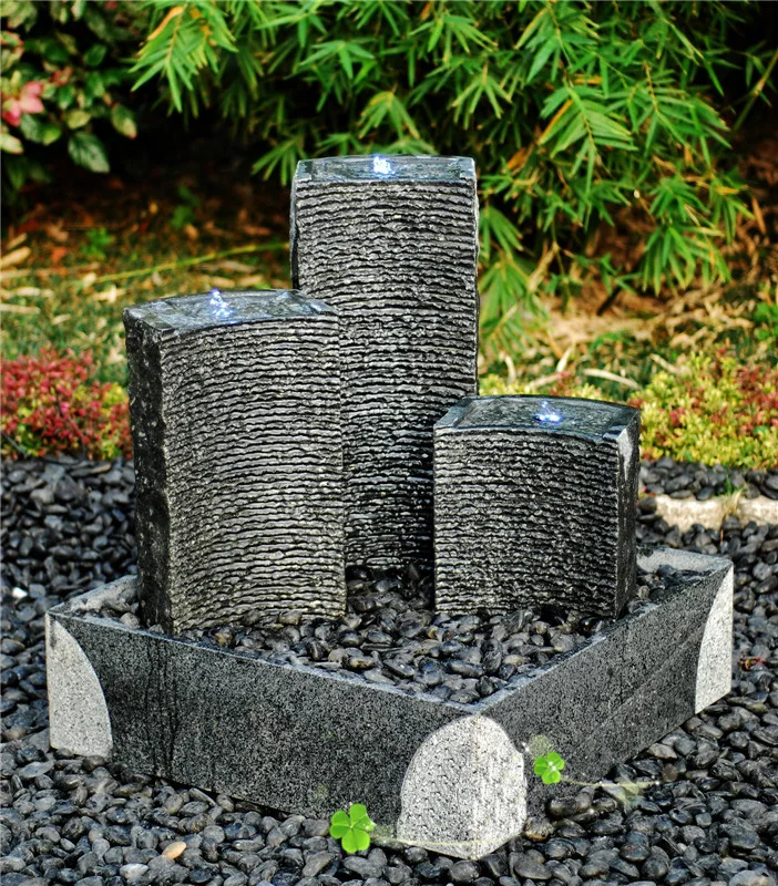 Задний двор орнамент 3 кубовидные изогнутые столбы гранитный камень фонтан воды для наружного дзен сада и комнатного украшения