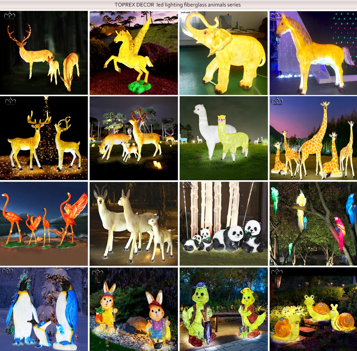 Life-size Led Animal Light Fiberglass Resin Statue With Garden Theme ...