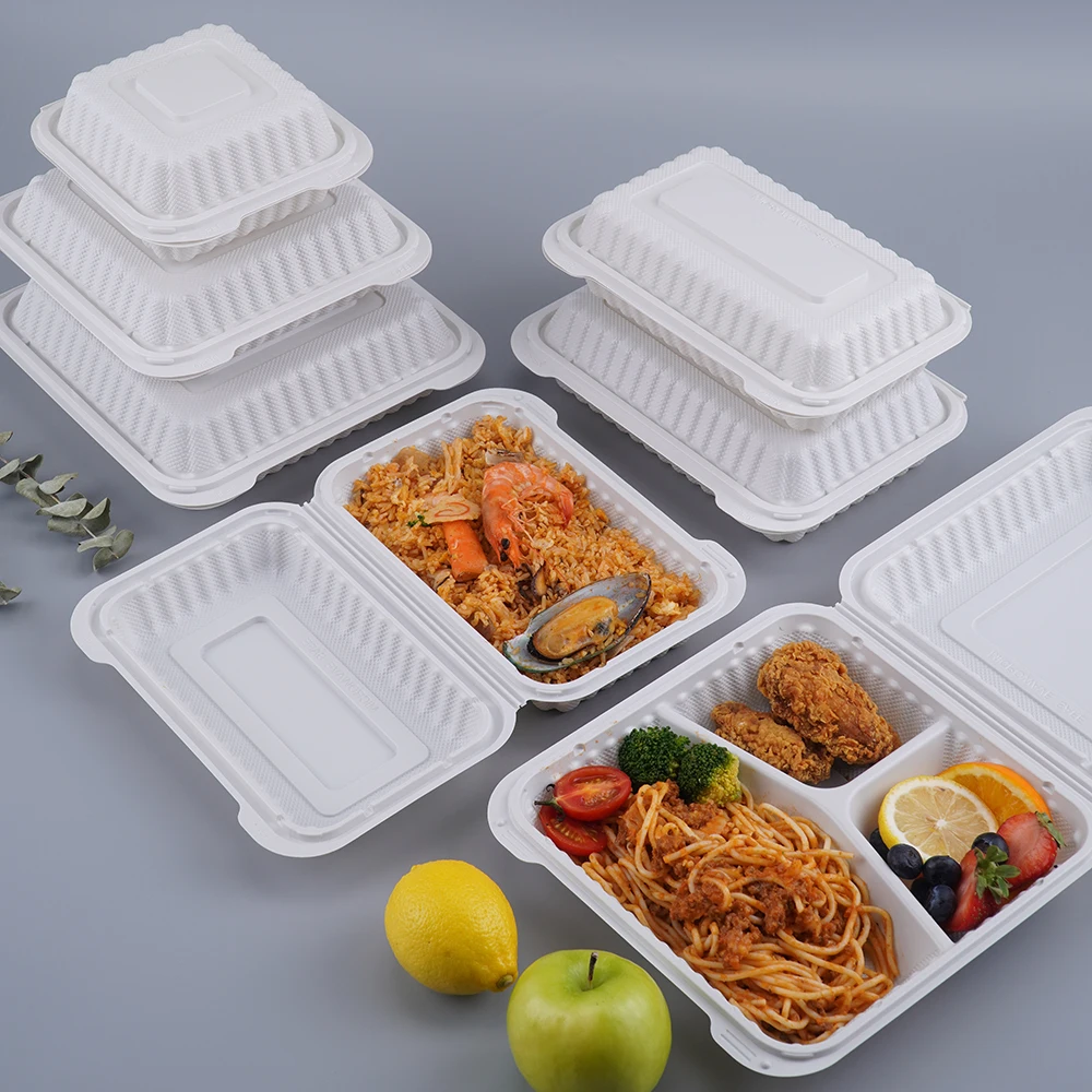 Recipiente De Comida Para Llevar Con Tapa Con Bisagras De Concha