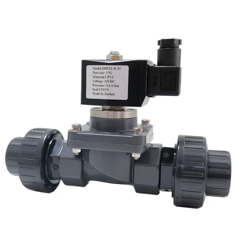 Darhor DN32 DN40 pilot Operated Anti Resistant UPVC CPVC Solenoid Valve for Acid Alkali 220VAC 24VDC 12VDC