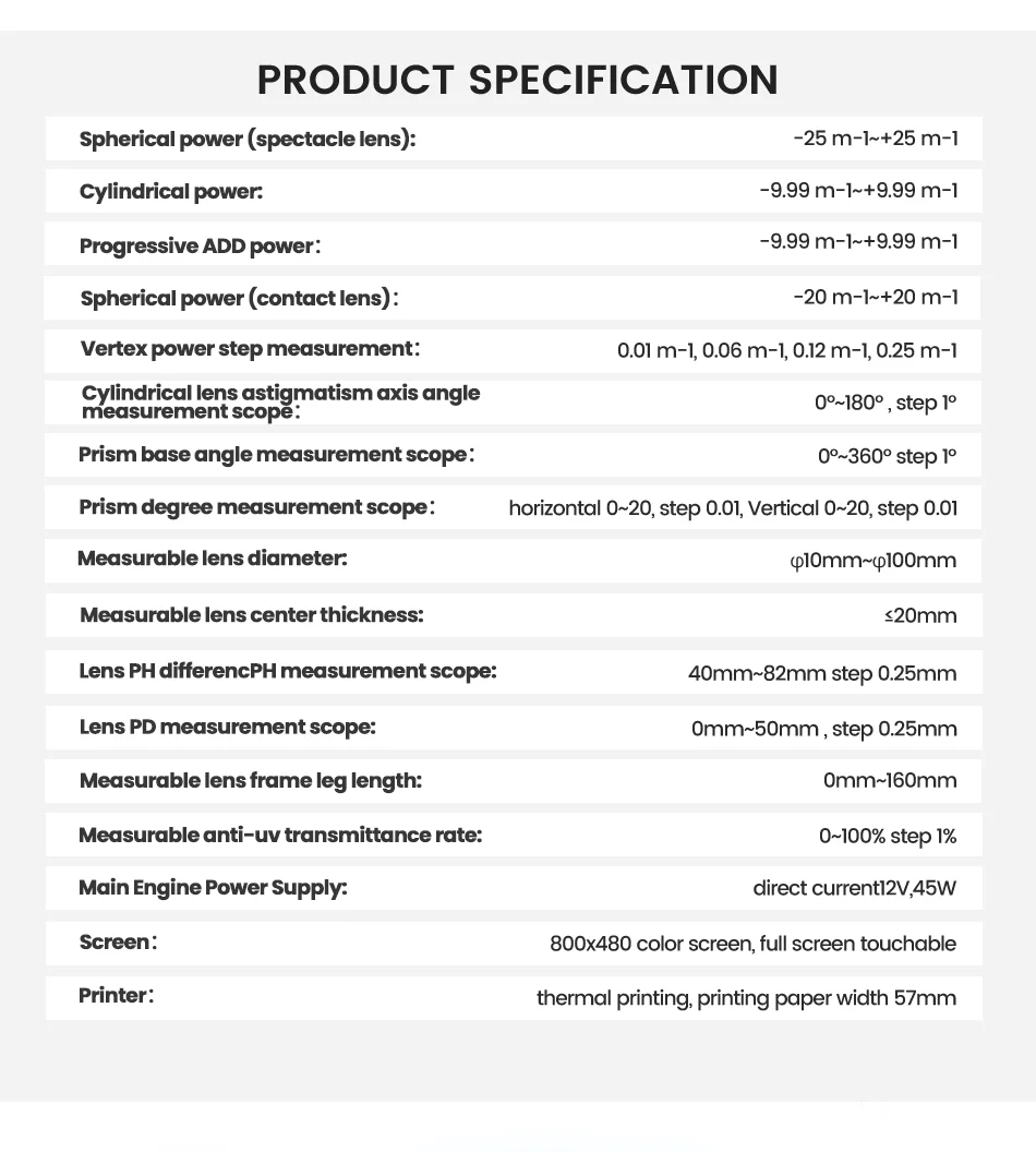 Digital Auto LM-300 Lens Meter 7 Inch Touch Screen Uv Pd Printing Focimeter Lensometer