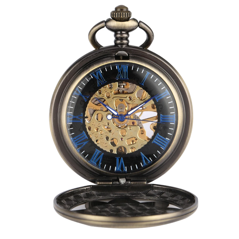 Mechanical Mandala: Antique Bronze Pocket Watch with Chain